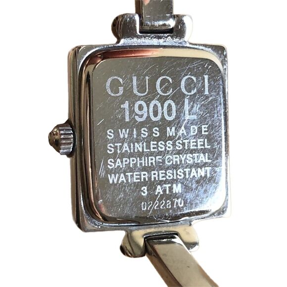 Gucci Swiss Made 1900L Dainty Silver Stainless Steel Square Bangle Watch & Box - Picture 5 of 12